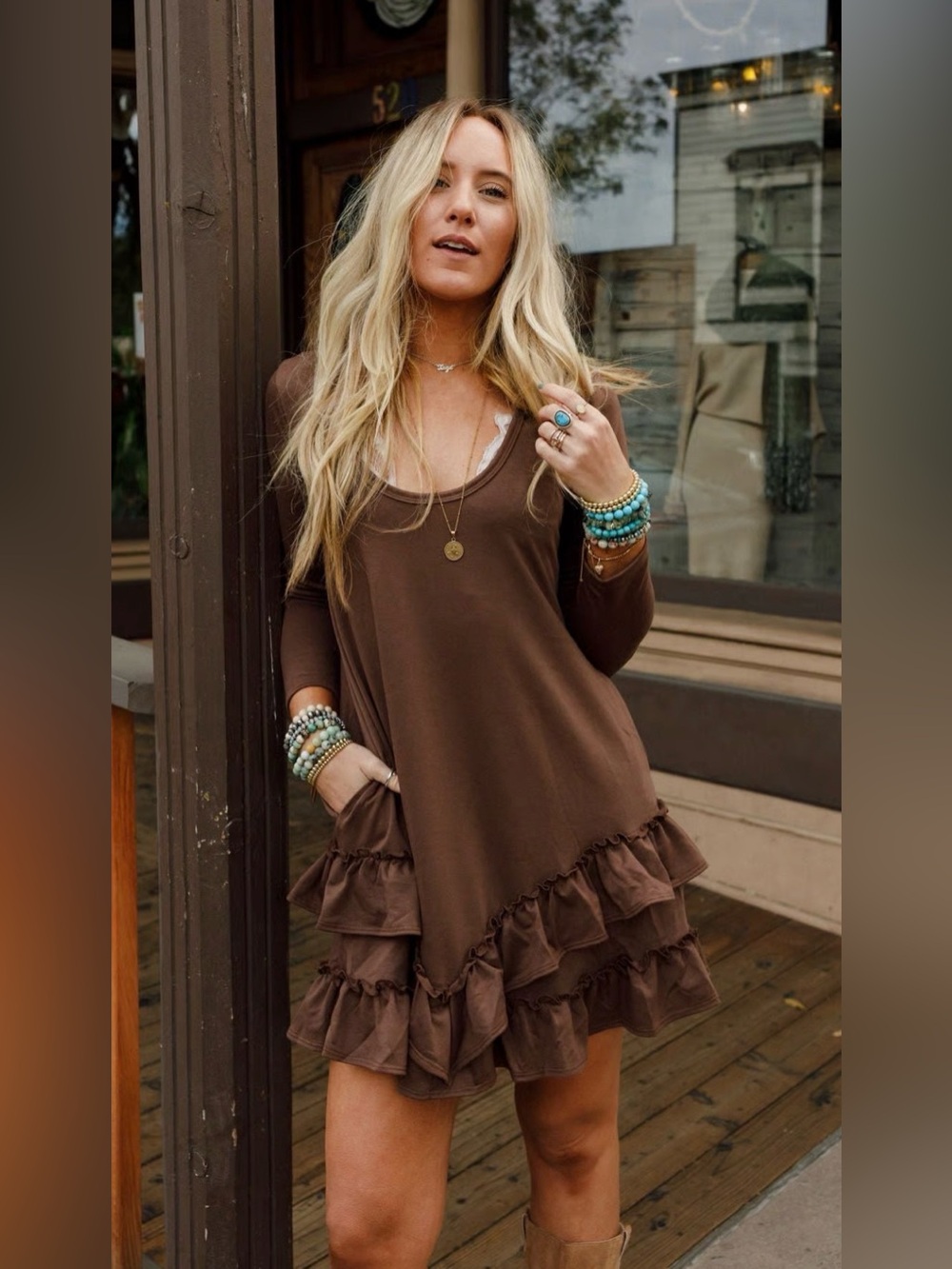 Three Bird nest The Nest Constance Ruffle
Hem Long Sleeve Dress
